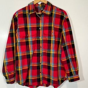 Liz Wear Cotton Oversized Flannel Red Plaid Size Medium
